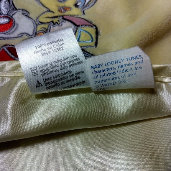 Vintage Looney Tunes Tiny Toons Sylvester And Tweety Baby Blanket Yellow Satin - Picture 14 of 14